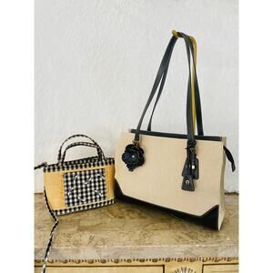 Bundle 2 natural straw/canvas Etienne Aigner summer shoulder bag handbags tote